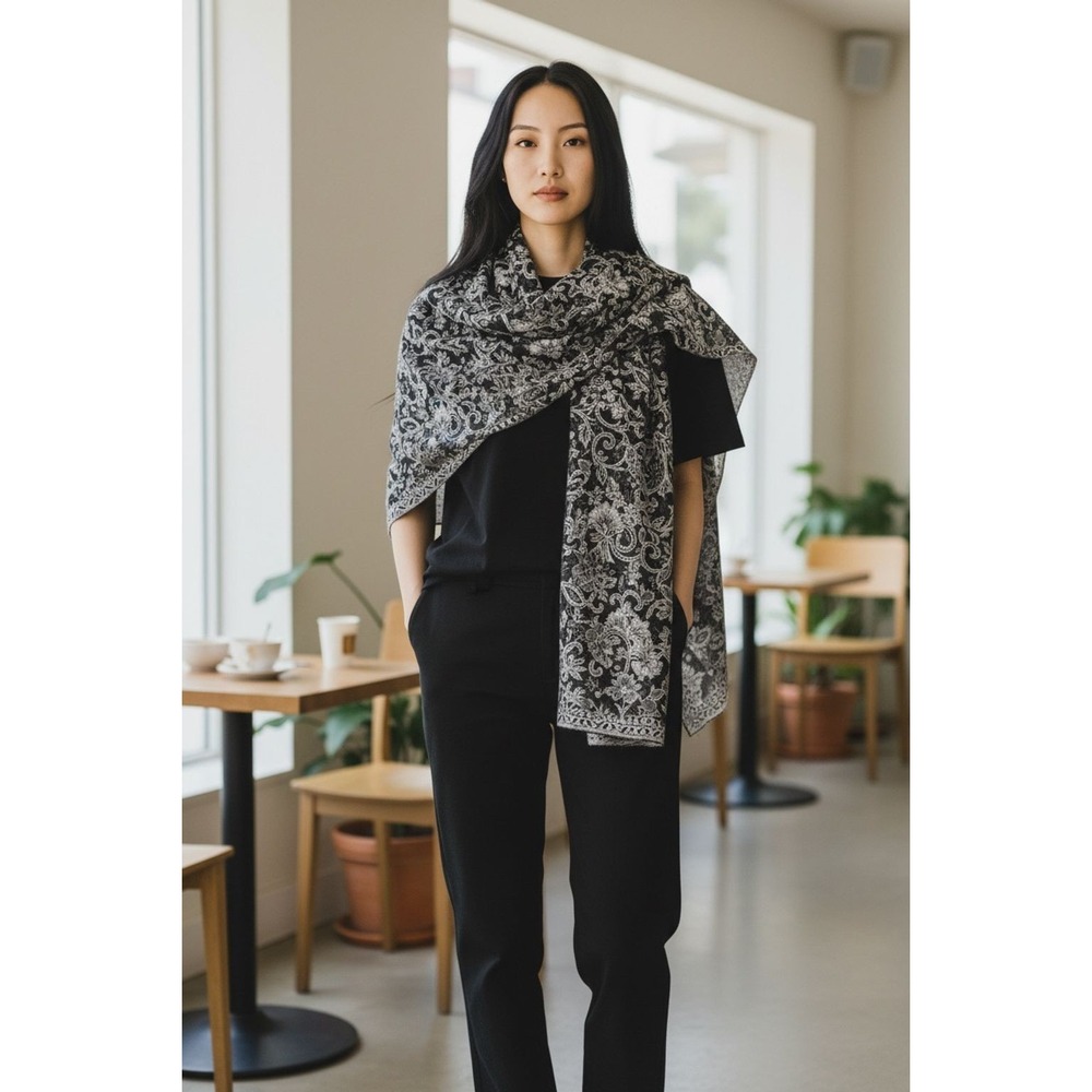 Waverly Women's Black Paisley Pashmina Shawl‎ Wrap Scarf 66x27 oversized